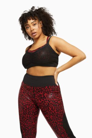 Red And Black Leopard Wet Look Sport Bra Curve | UK 18 | Wolf & Whistle