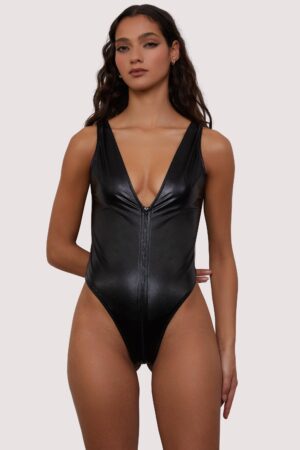 Arya Black Pvc Cut Out Zip Up Body | UK 14 | Wolf & Whistle After Dark