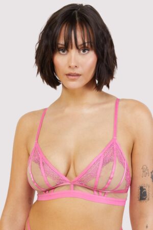 Tasha Pink Illusion Mesh Triangle Bra | UK 20 | Wolf & Whistle After Dark