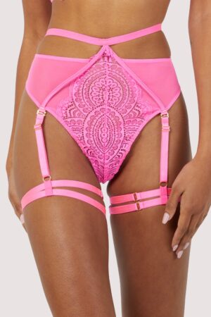 Demi Pink Lace High Waisted Suspender Thong | UK 16 | Wolf & Whistle After Dark