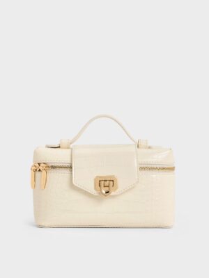 Charles & Keith - Arwen Croc-Effect Top Handle Vanity Bag