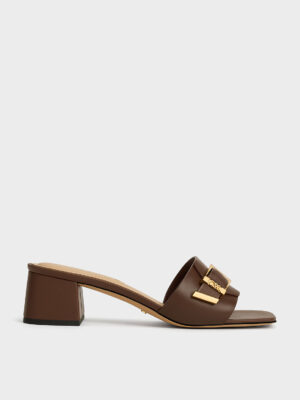 Charles & Keith - Whitney Leather Buckled Block-Heel Mules