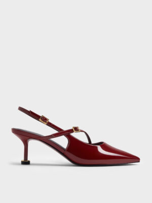 Charles & Keith - Wynn Patent Buckled Sculptural-Heel Slingback Pumps