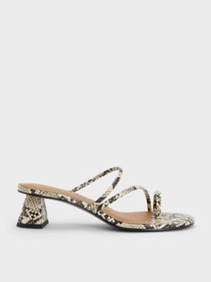 Charles & Keith - Snake-Print Strappy Toe-Ring Heeled Sandals