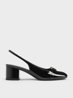 Charles & Keith - Dorian Patent Bow Block-Heel Slingback Pumps