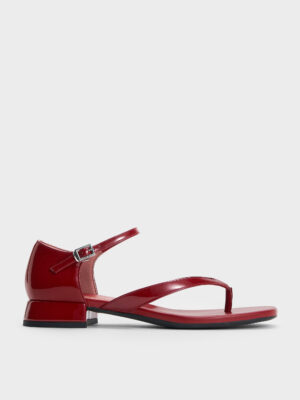 Charles & Keith - Patent Block-Heel Ankle-Strap Thong Sandals