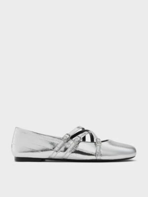 Charles & Keith - Metallic Triple-Strap Crossover Mary Jane Flats