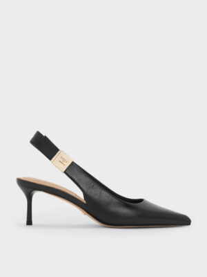 Charles & Keith - Cody Leather Pointed-Toe Kitten-Heel Slingback Pumps