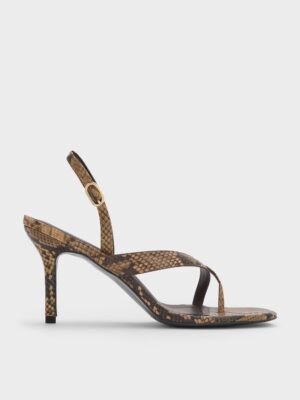 Charles & Keith - Snake-Print Stiletto Slingback Thong Sandals