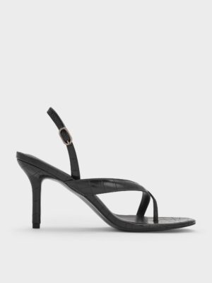 Charles & Keith - Croc-Effect Stiletto Slingback Thong Sandals
