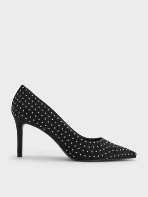 Charles & Keith - Faux Suede Studded Pointed Pumps