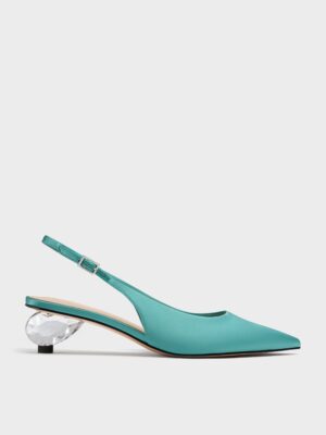 Charles & Keith - Pointed Crystal-Heel Slingback Pumps