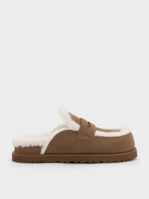 Charles & Keith - Furry Flatform Mules