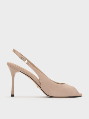 Charles & Keith - Kyra Suede Peep-Toe Slingback Heels