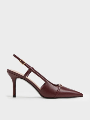 Charles & Keith - Metallic-Bar Pointed Slingback Pumps