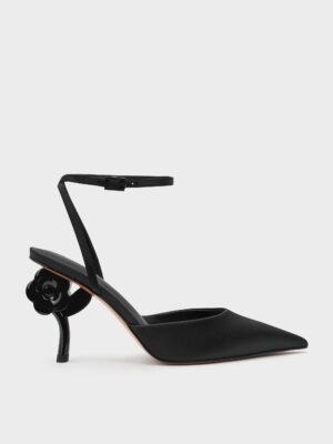 Charles & Keith - Pointed Flower-Heel Ankle-Strap Pumps