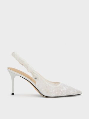 Charles & Keith - Tayari Embroidered-Mesh Slingback Pumps