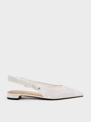 Charles & Keith - Tayari Embroidered-Mesh Slingback Flats