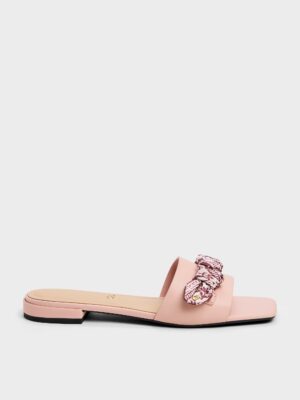Charles & Keith - Tayari Leather Printed-Strap Slide Sandals