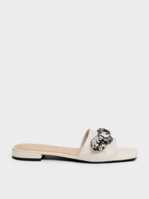 Charles & Keith - Tayari Leather Printed-Strap Slide Sandals