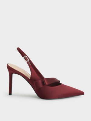 Charles & Keith - Satin Pleated-Strap Slingback Pumps