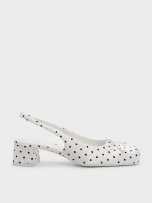 Charles & Keith - Sadira Satin Bow Square-Toe Slingback Pumps