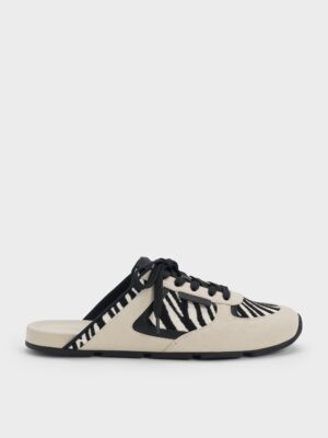 Charles & Keith - Zebra-Print Lace-Up Sneaker Mules