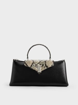 Charles & Keith - Lilibet Snake-Print Elongated Top Handle Bag