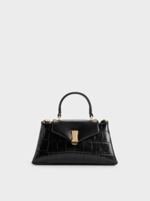 Charles & Keith - Micro Lilibet Croc-Effect Top Handle Bag