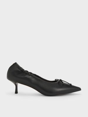 Charles & Keith - Leather Ruched Pointed Kitten Heels
