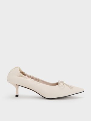 Charles & Keith - Leather Ruched Pointed Kitten Heels