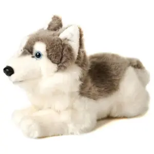 Uni Toys 32233A-HU Husky Grey and White 31cm Dog Lying Plush Toy