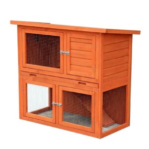 Pent Hutch with 2 Tiers - Medium | Rabbit Guinea Pig Outdoor Home | L: 104cm x W: 52cm x H: 92cm