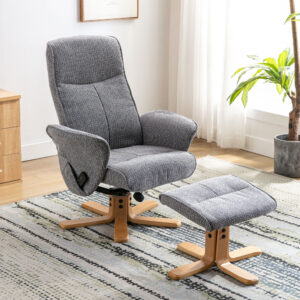 Alexandria Fabric Heated Swivel Massager Recliner - Lake Blue / Free Footstool / Fabric