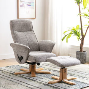 Alexandria Fabric Heated Swivel Massager Recliner - Wheat / Free Footstool / Fabric