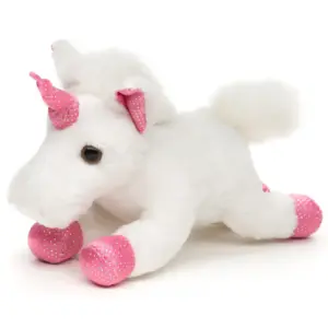 Uni Toys BPU15124 Unicorn White and Pink 18cm Lying Mythical Creature Plush Toy