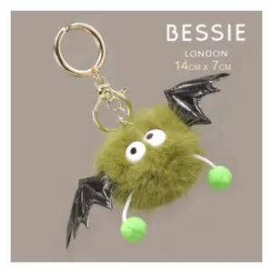 Bessie London CM049 GREEN Bat Halloween Plush Bag Charm Accessory
