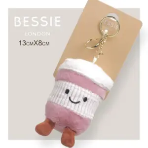 Bessie London CM116 PINK Coffee Cup Plush Bag Charm Accessory
