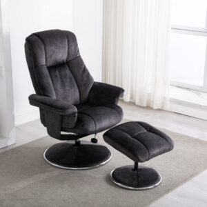 Denver Luxury Soft Fabric Swivel Recliner Chair - Liquorice / Free Footstool / Fabric