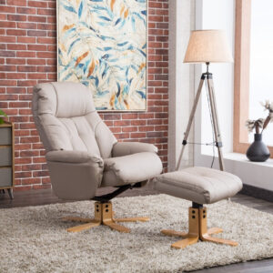 Dubai Luxury Plush PU Swivel Recliner - Pebble / Free Footstool / Plush PU