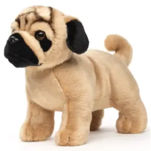 Uni Toys HM2325 Pug Black and Beige Off-Leash 26cm Standing Dog Plush Toy