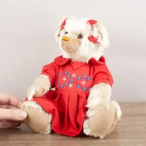 CoopersTown DWAMANDA Amanda Jointed 29cm White Bear with Red Patterned Dress
