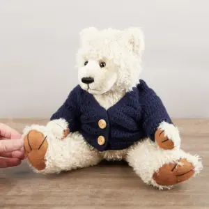 CoopersTown DWRCLAYTON Clayton Jointed 30cm Cream Bear with Navy Cardigan