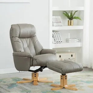 Dubai Luxury Plush PU Swivel Recliner - Grey / Free Footstool / Plush PU