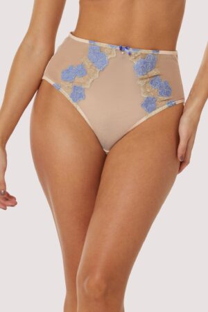 Rayne Gold And Lilac Satin Floral Embroidered High Waisted Brief | UK 10 | Playful Promises
