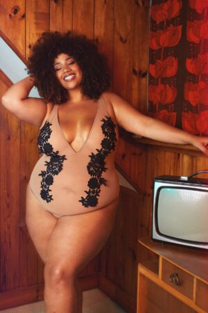 Alaina Illusion Mesh And Black Embroidery Body | UK 20 | Playful Promises Curve Exclusive