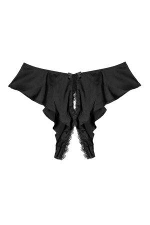 Black Satin And Lace Trim Ouvert Brief | UK 26 | Playful Promises