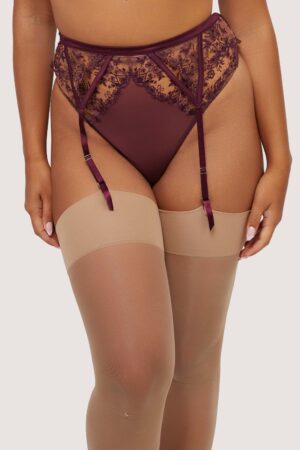 Cassia Wine Custom Embroidery Suspender | UK 10 | Playful Promises
