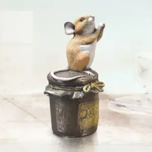 Richard Cooper 245BR Sticky Fingers - Cold Cast Bronze Mouse on Jam Jar