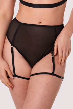 Alice Black Mesh Leg Harness High Waist Brief | UK 8 | Wolf & Whistle